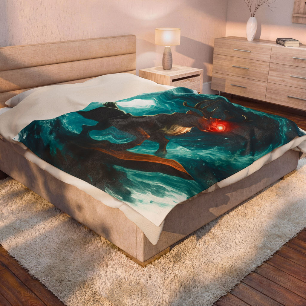 Mystical Surfing Reindeer Velveteen Plush Blanket
