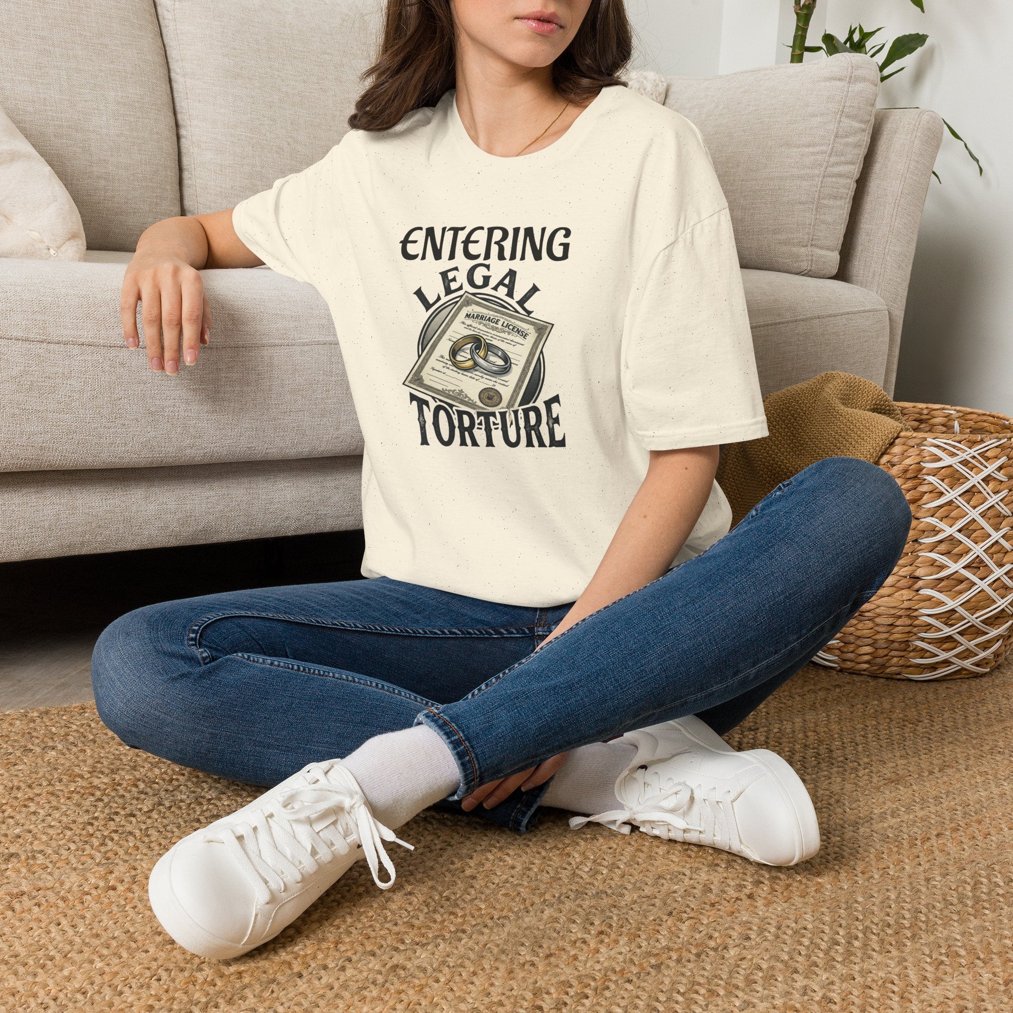 Entering Legal Torture Marriage License T‑Shirt — Funny Wedding / Bride & Groom Gift