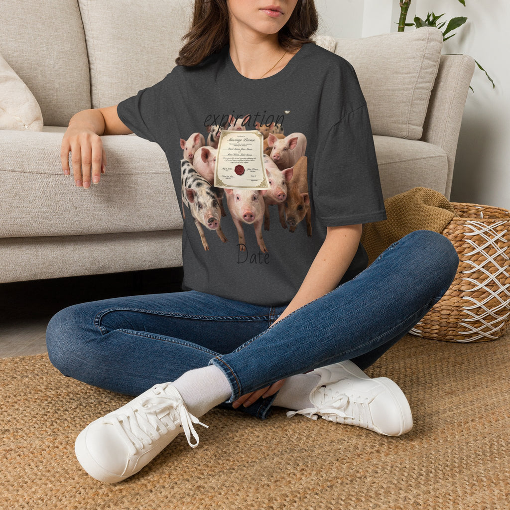 Pig Adoption Certificate T-Shirt — "Expiration Date" Cute Farm Piglet Tee