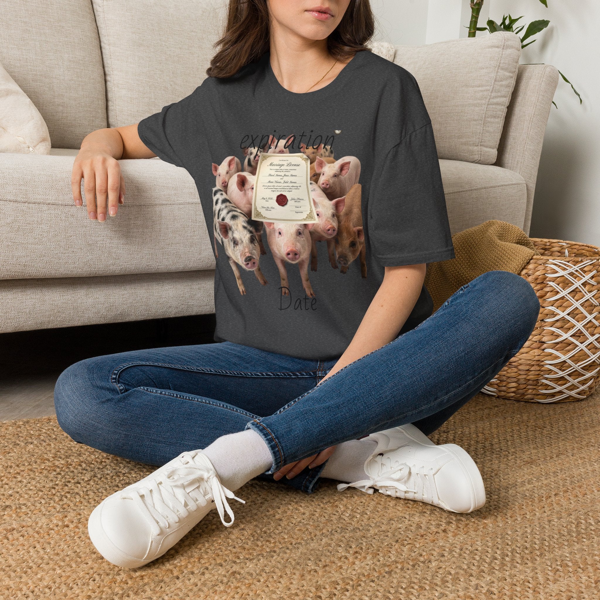 Pig Adoption Certificate T-Shirt — "Expiration Date" Cute Farm Piglet Tee