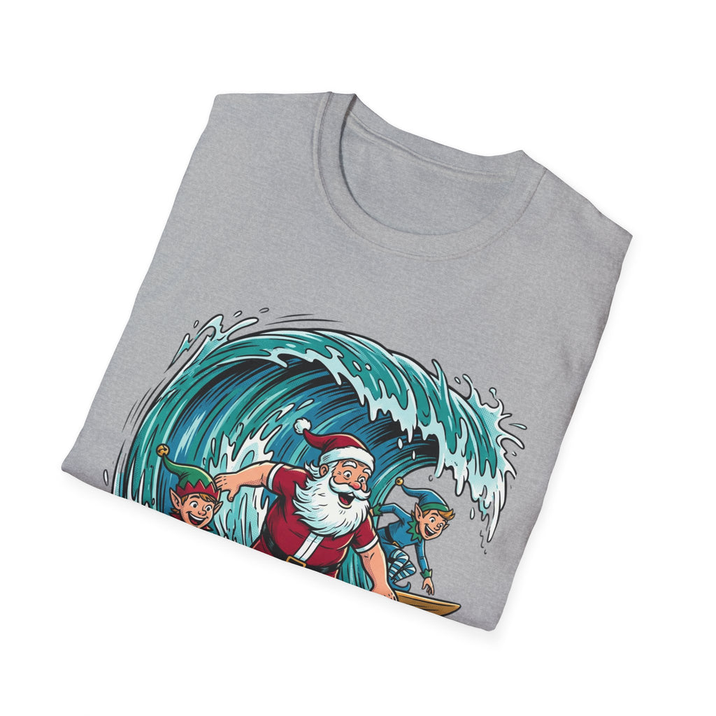 Surfing Santa T-Shirt — Christmas Beach Holiday Tee