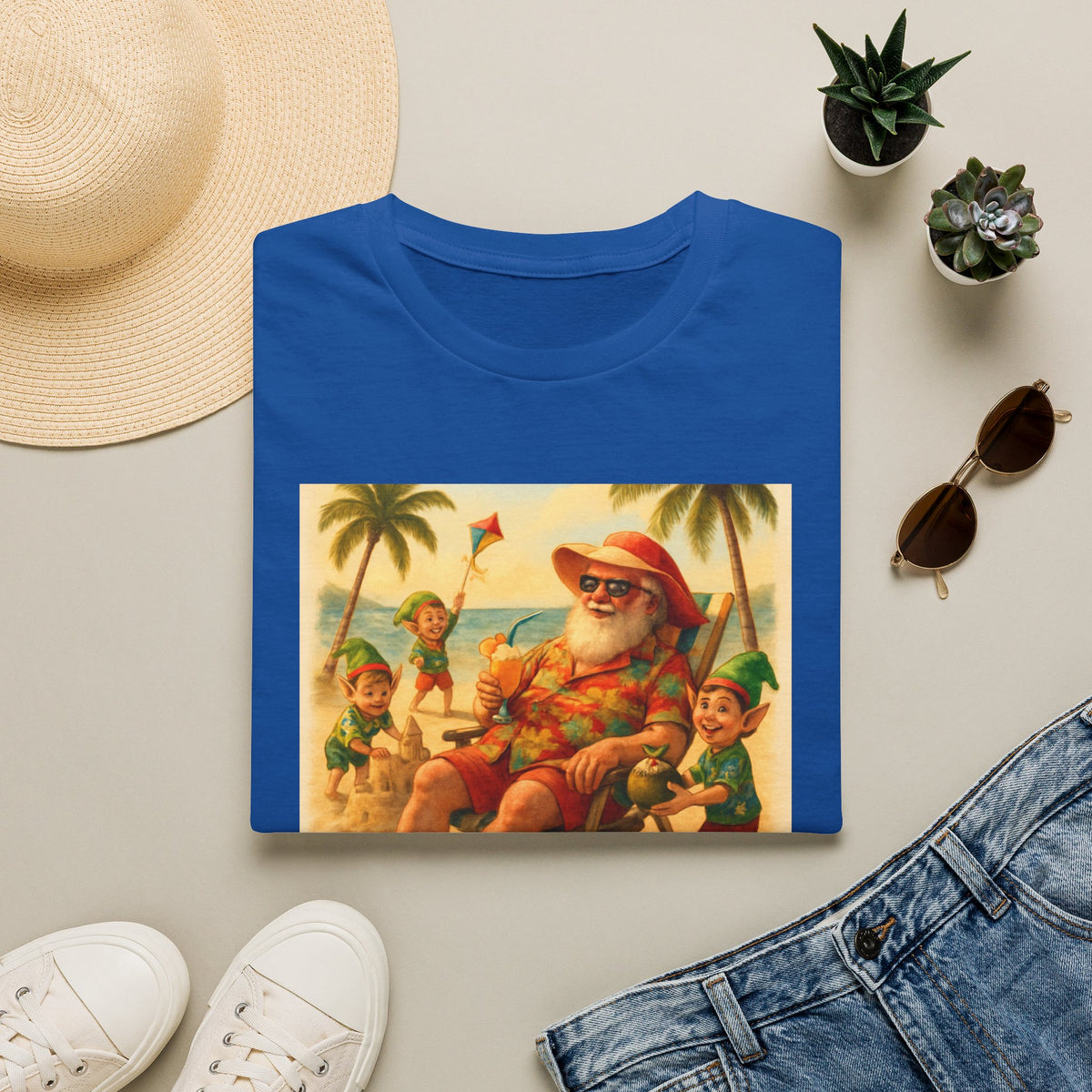 Santa Claus Enjoying Day T-Shirt – Retro Beach Holiday Tee