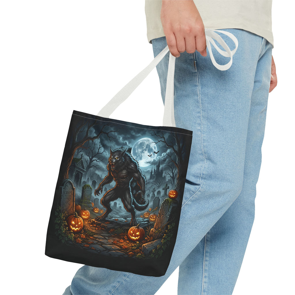 Halloween Werewolf Tote Bag – Spooky Graveyard Pumpkin Night Market Tote