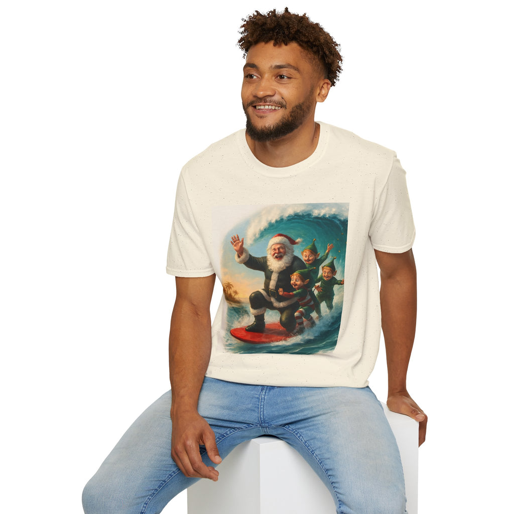 Santa Surfing T-Shirt — Retro Christmas Surfing Santa Tee