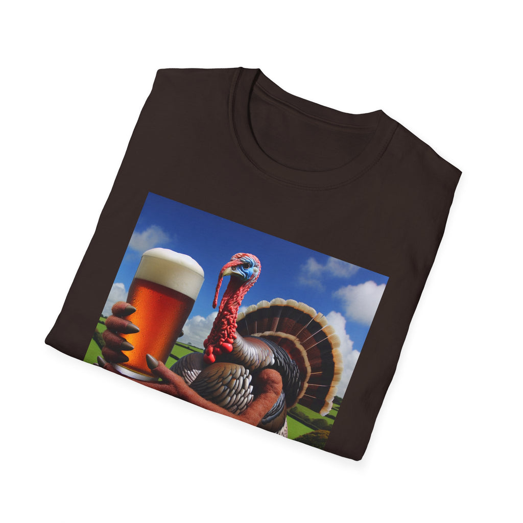 Thankful Turkey Beer T-Shirt — Funny Thanksgiving Turkey Holding Pint Tee