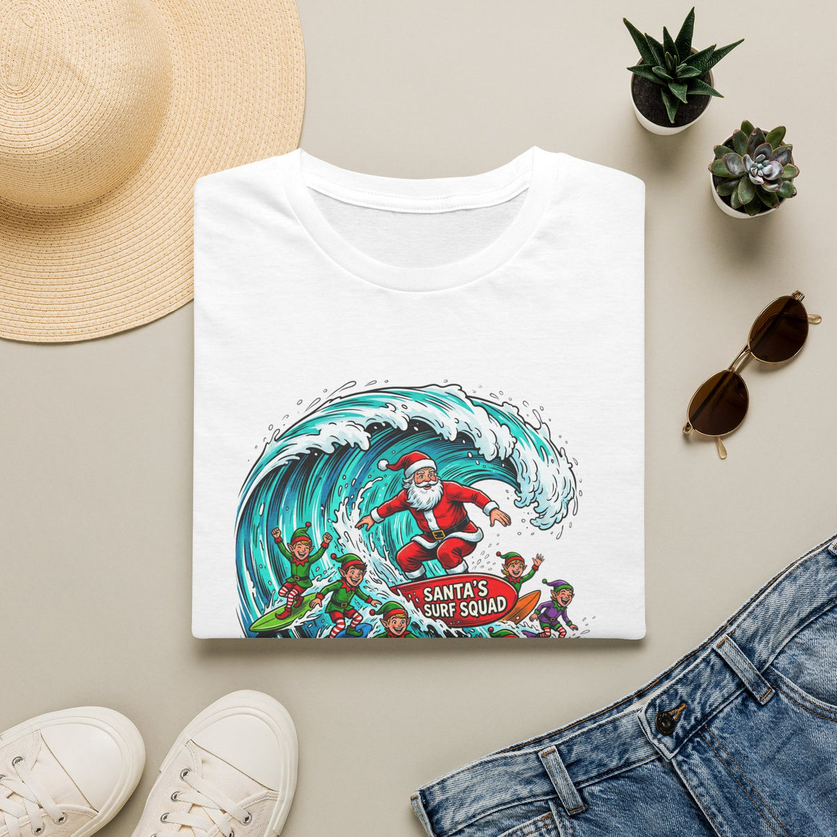 Santa’s Surf Christmas T-Shirt – Tropical Holiday Gift