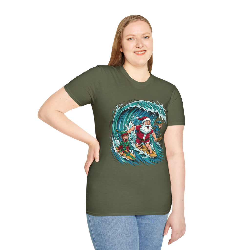 Surfing Santa T-Shirt — Christmas Beach Holiday Tee