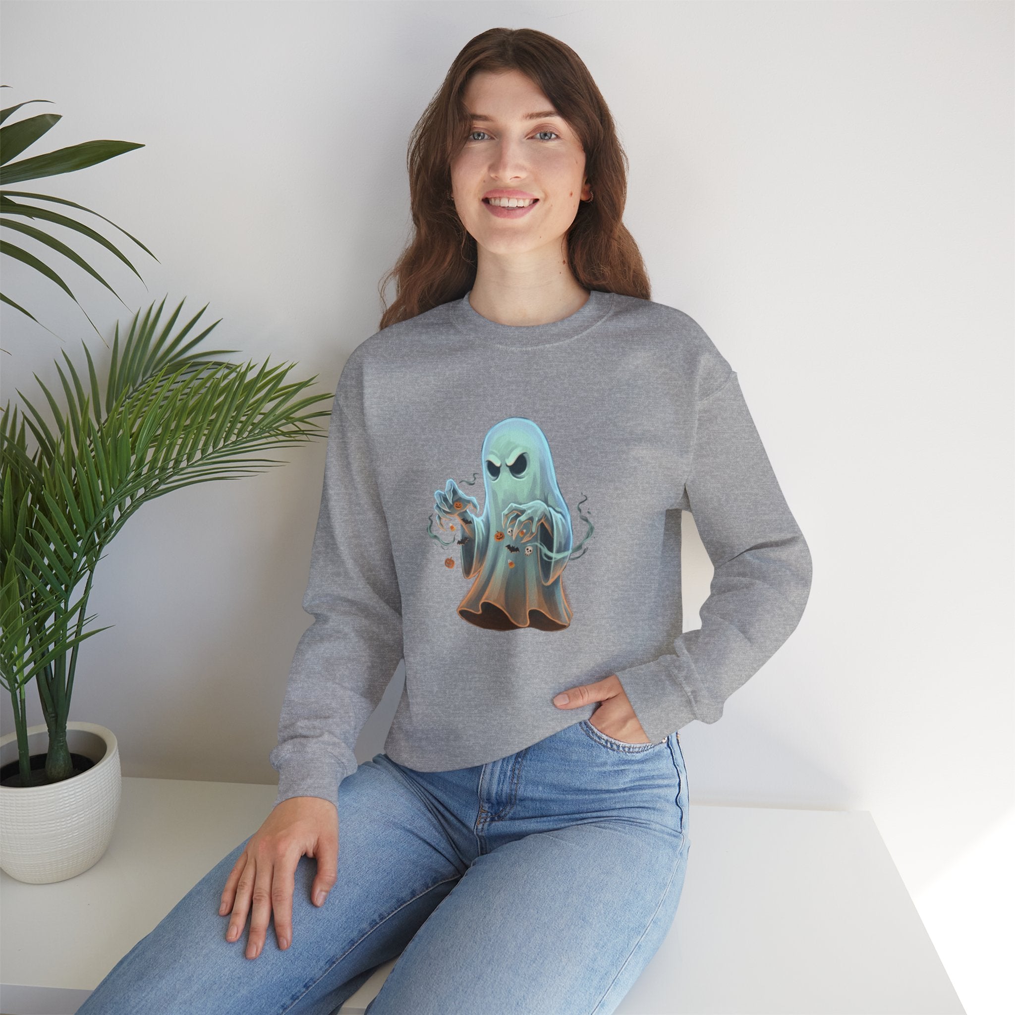 Grumpy Ghost Halloween Crewneck Sweatshirt