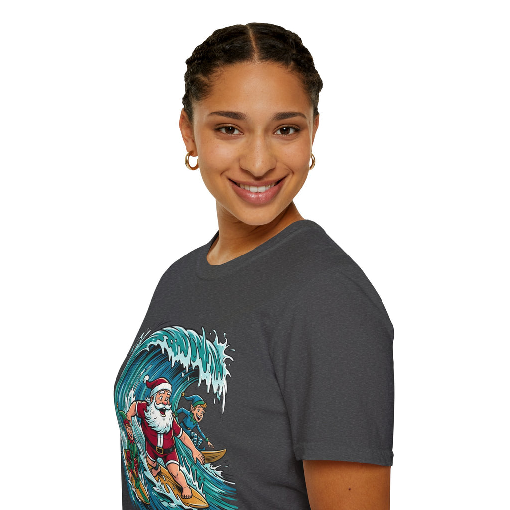 Surfing Santa T-Shirt — Christmas Beach Holiday Tee