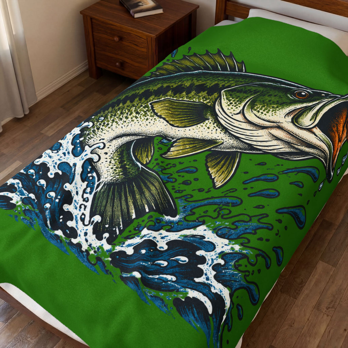 Largemouth Bass Fishing Velveteen Plush Blanket