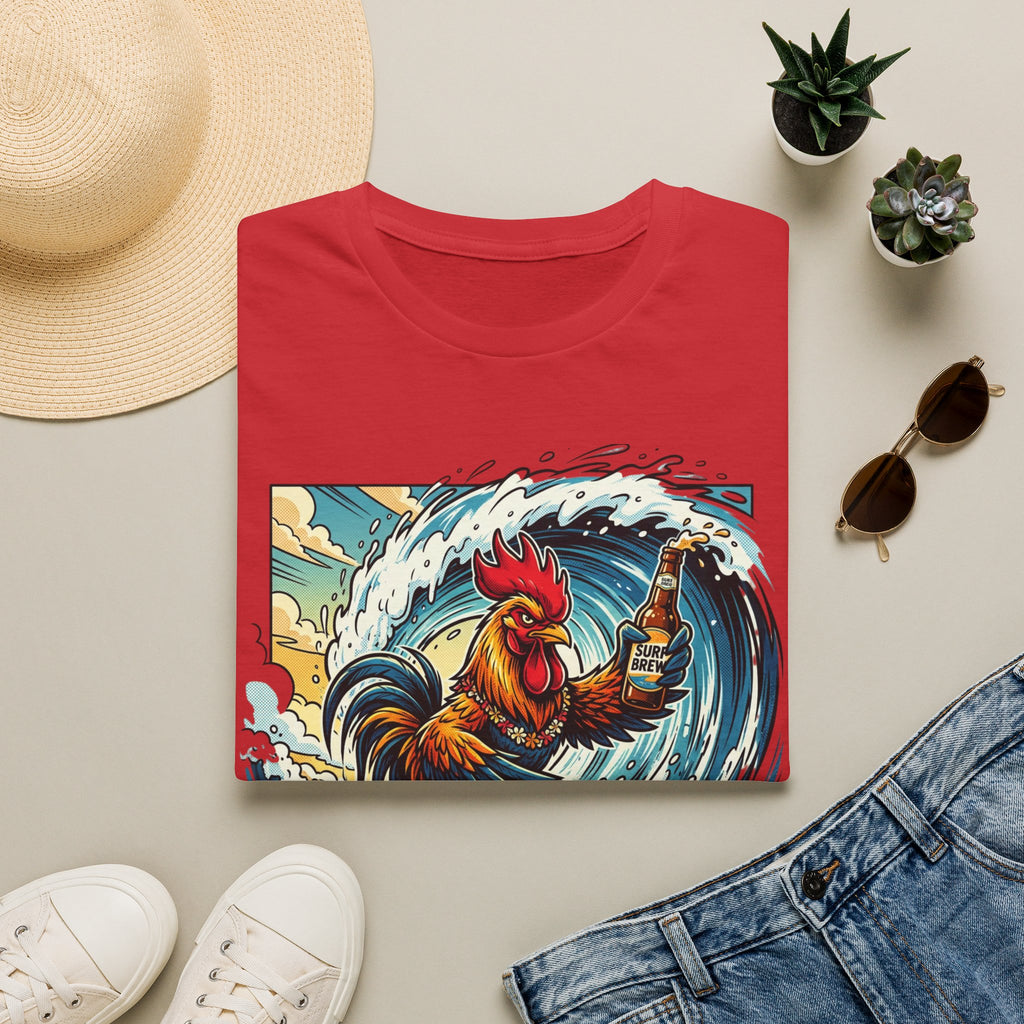 Surfing Rooster T-Shirt — Vintage Wave Rooster Holding Beer Graphic Tee