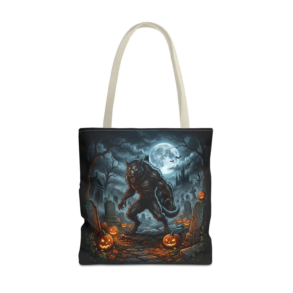 Halloween Werewolf Tote Bag – Spooky Graveyard Pumpkin Night Market Tote