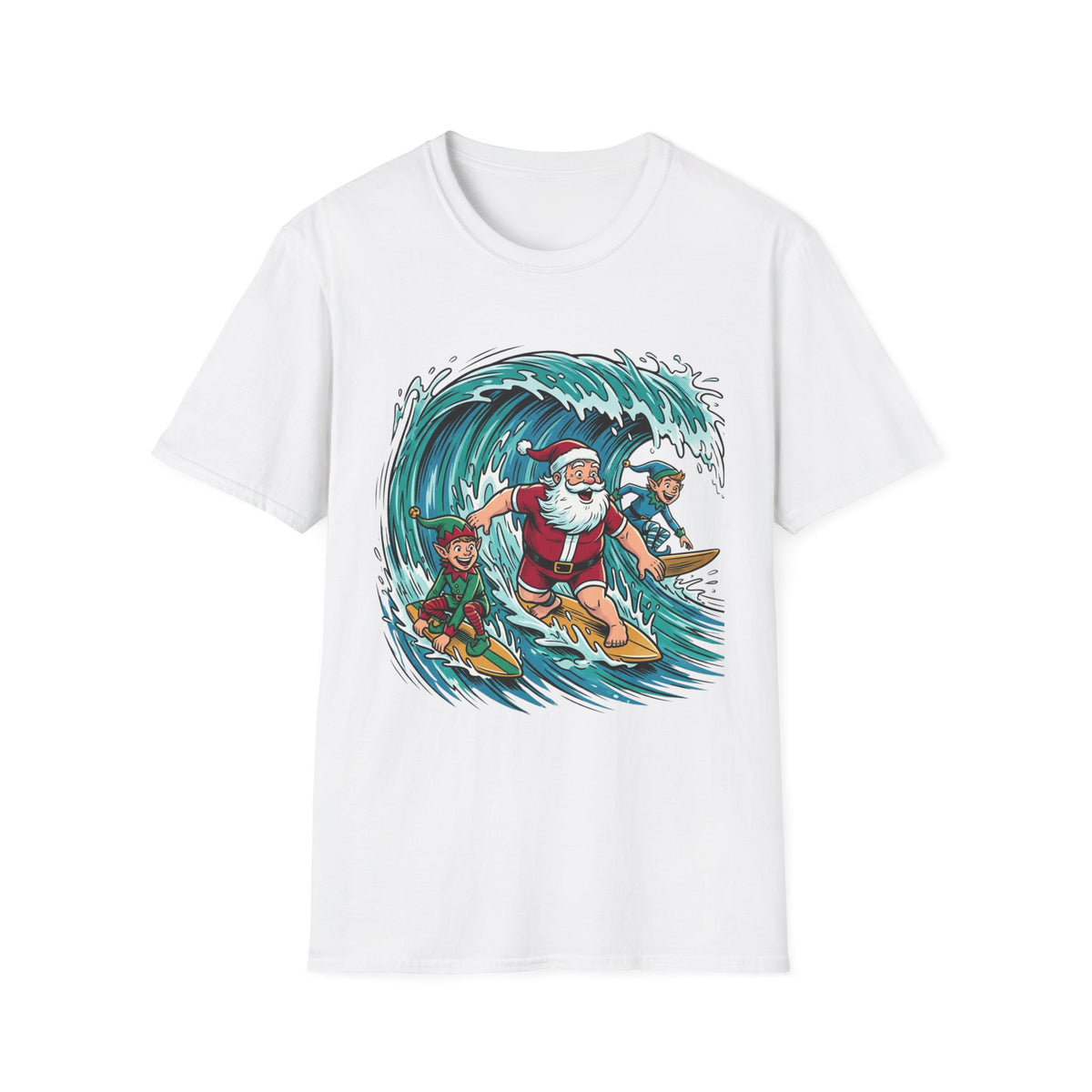 Surfing Santa T-Shirt — Christmas Beach Holiday Tee