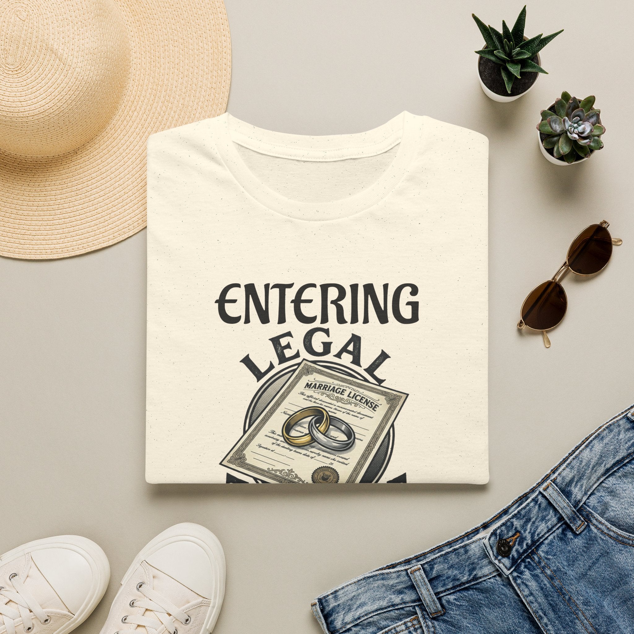 Entering Legal Torture Marriage License T‑Shirt — Funny Wedding / Bride & Groom Gift