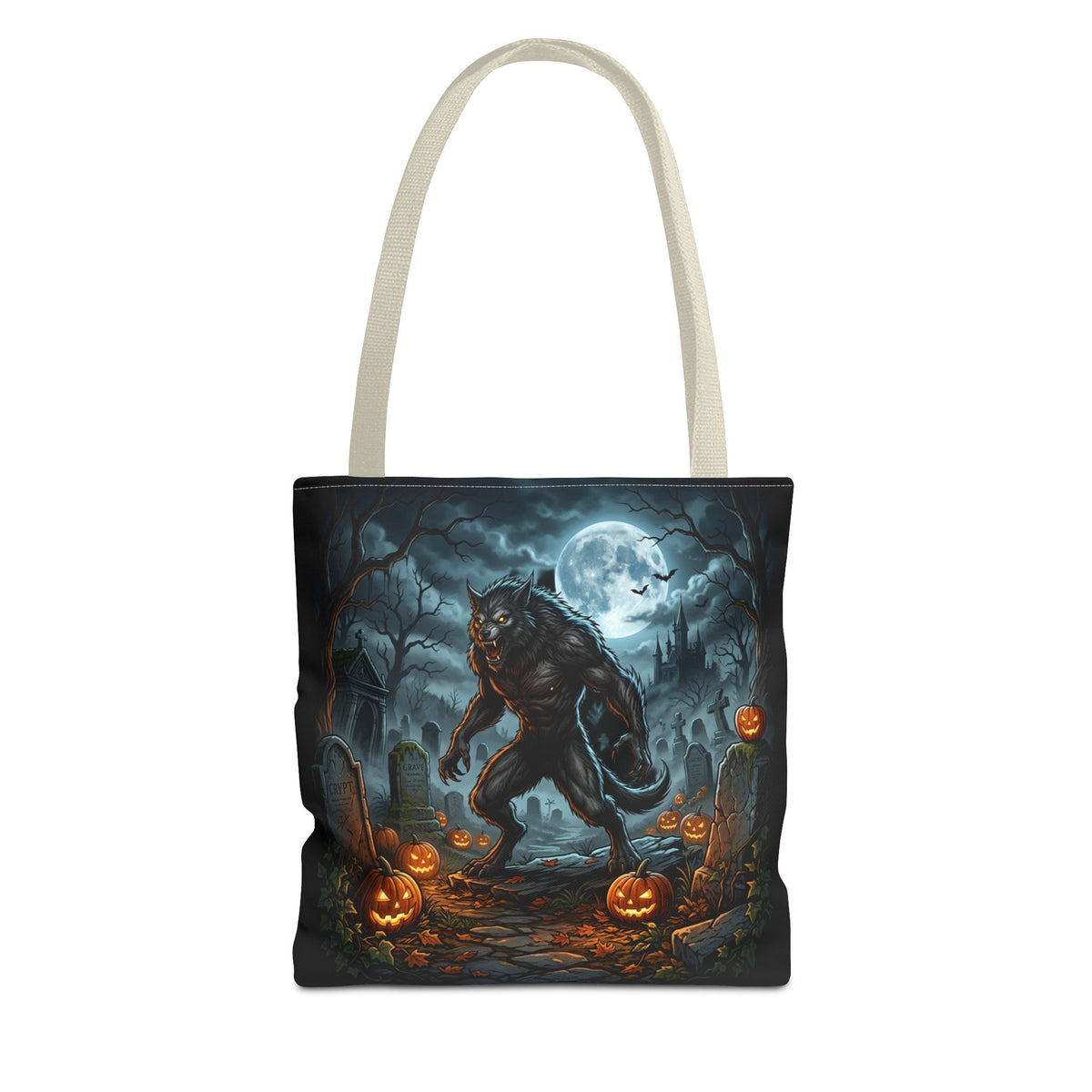 Halloween Werewolf Tote Bag – Spooky Graveyard Pumpkin Night Market Tote