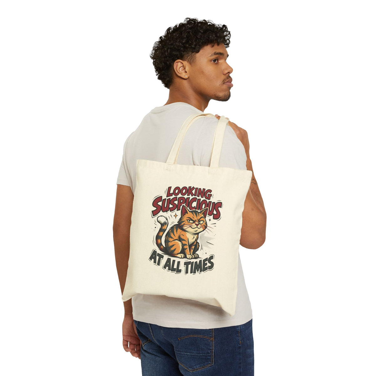 Tote Bag — "Looking Suspicious at All Times" Cat Canvas Tote