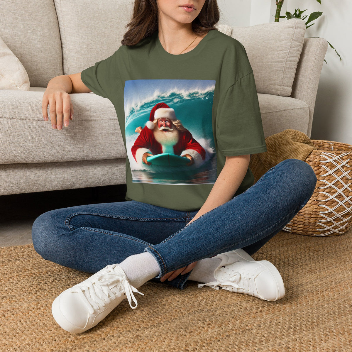 Surfing Santa T-Shirt — Funny Christmas Surf Holiday Tee