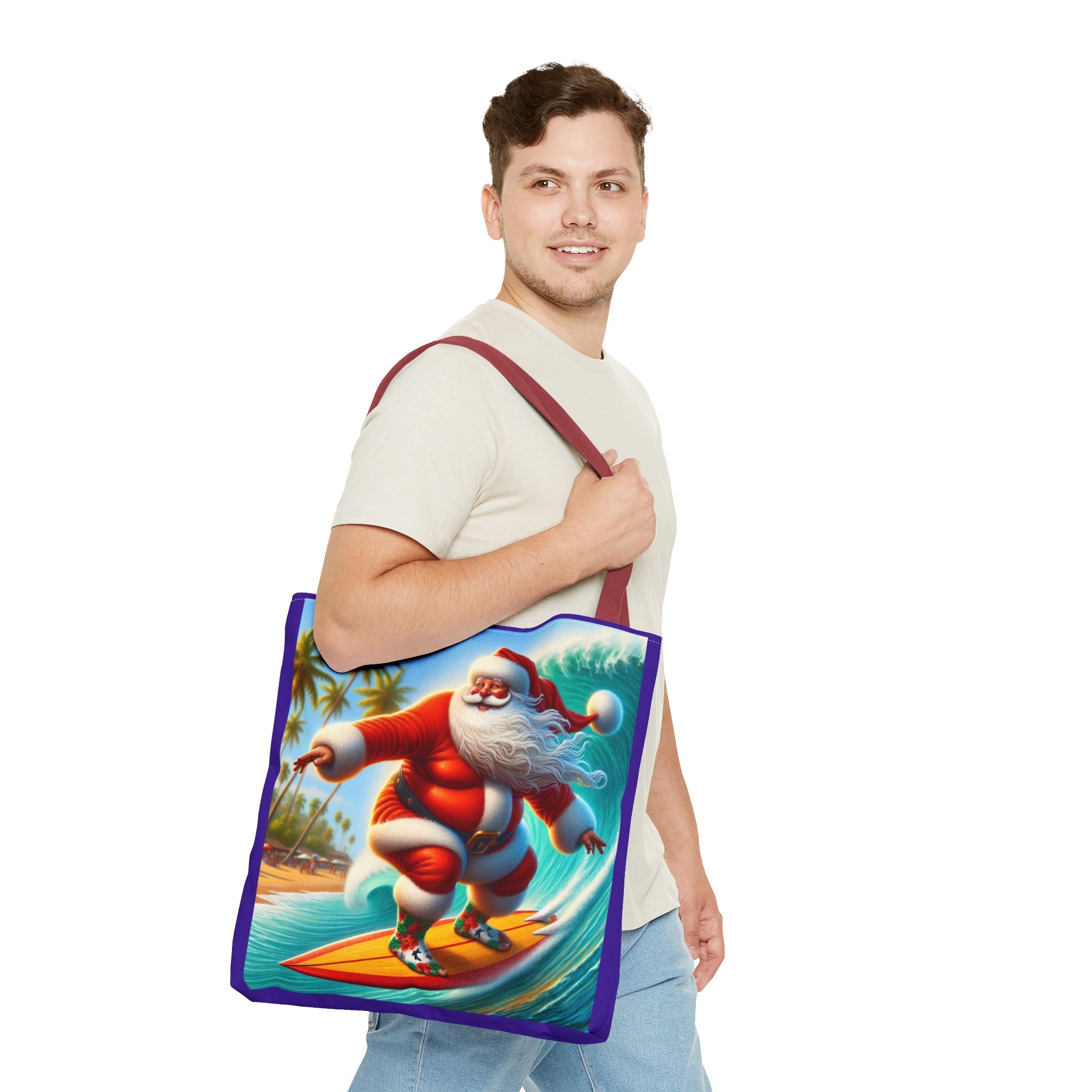Surfing Santa Tote Bag — Tropical Christmas Beach Holiday Tote