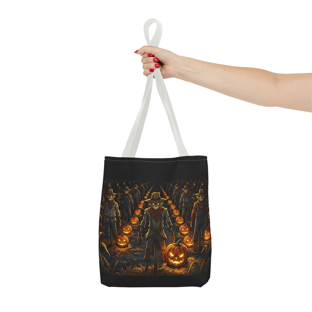Halloween Scarecrow Parade Tote Bag – Spooky Pumpkin Field All-Over Print Tote