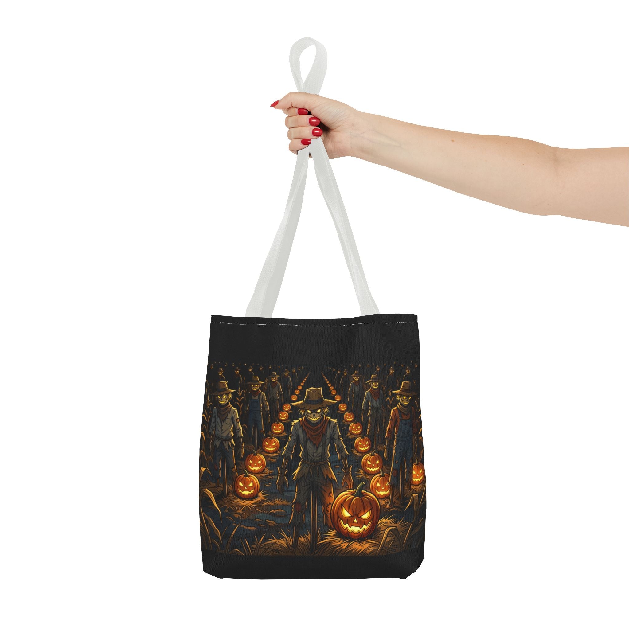 Halloween Scarecrow Parade Tote Bag – Spooky Pumpkin Field All-Over Print Tote