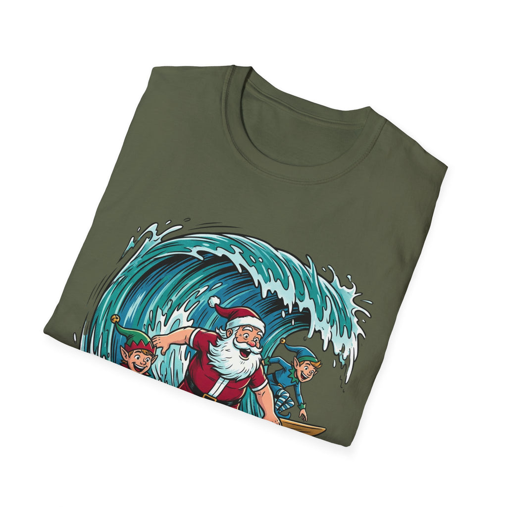 Surfing Santa T-Shirt — Christmas Beach Holiday Tee