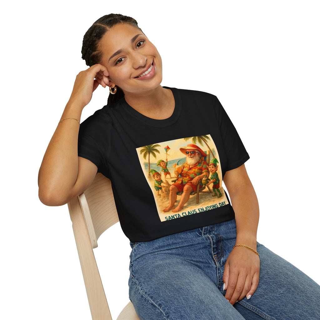 Santa Claus Enjoying Day T-Shirt – Retro Beach Holiday Tee