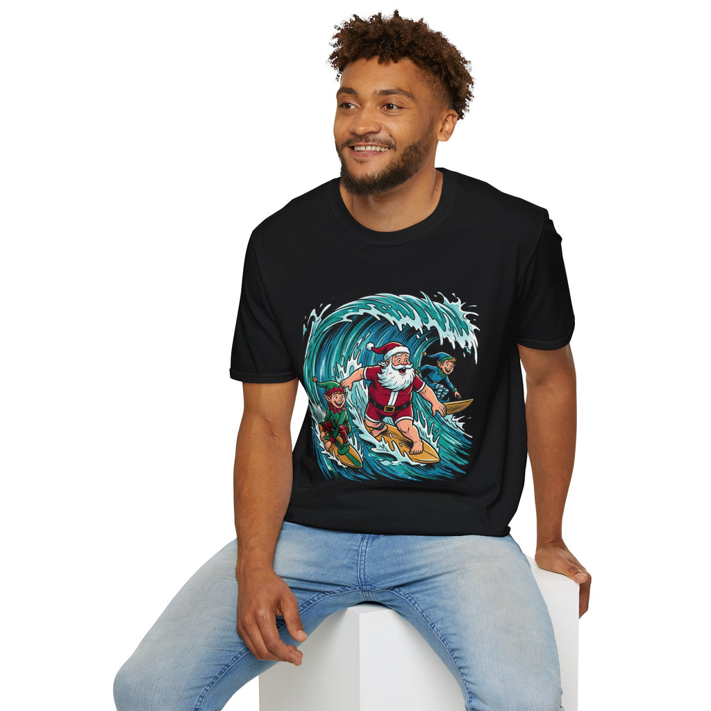 Surfing Santa T-Shirt — Christmas Beach Holiday Tee