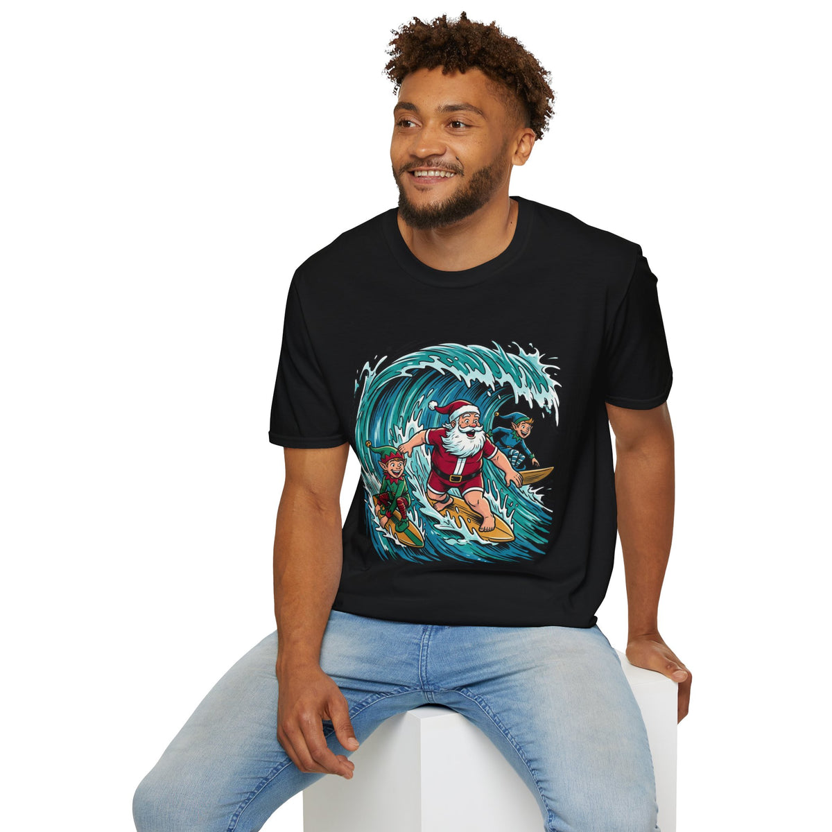 Surfing Santa T-Shirt — Christmas Beach Holiday Tee
