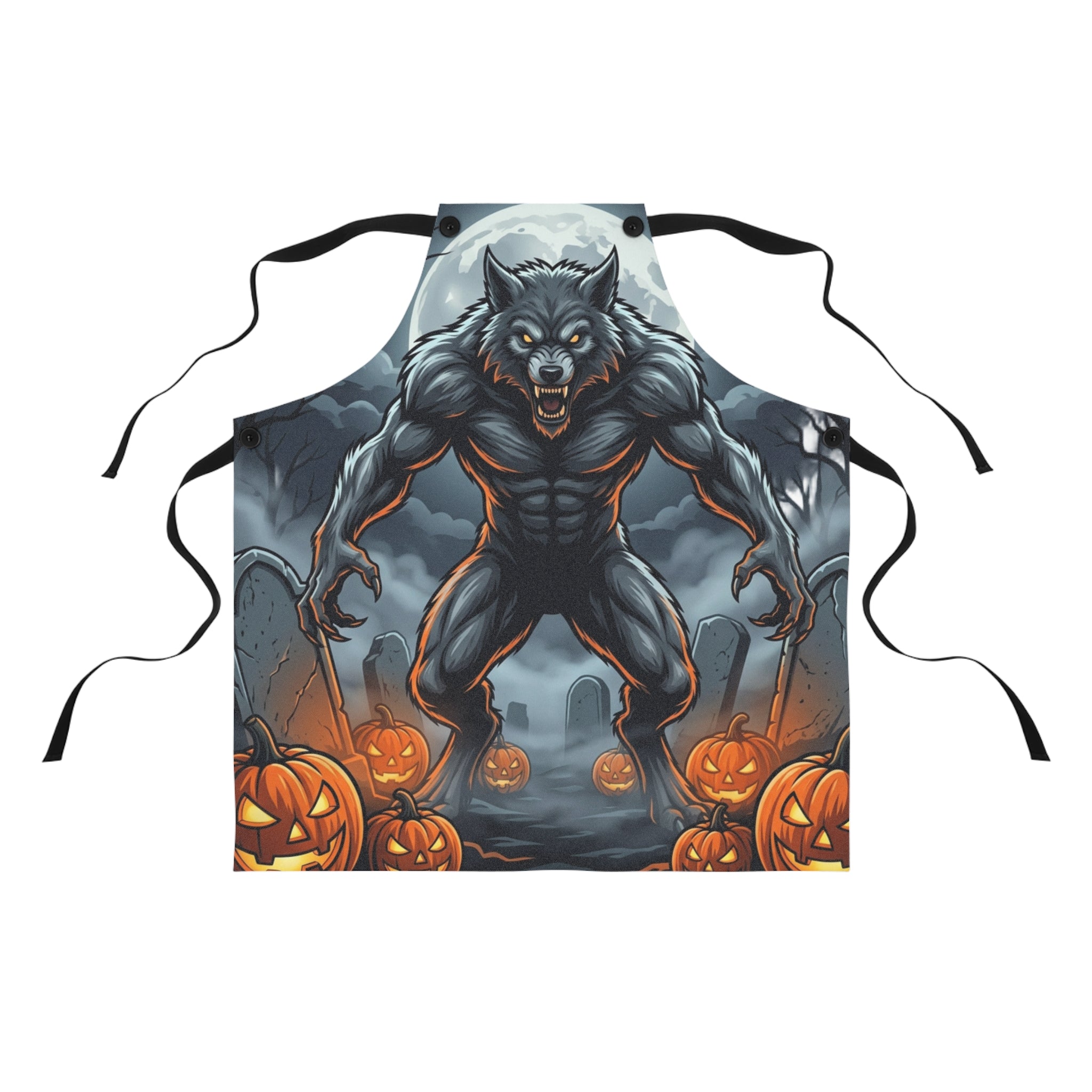 Werewolf Halloween Apron — Spooky Pumpkin Jack-O'-Lantern Cooking Apron