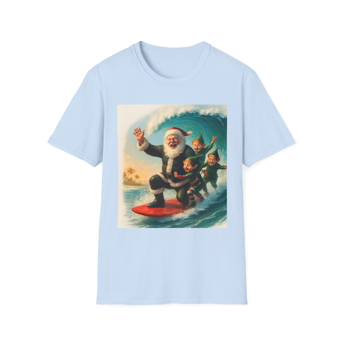 Santa Surfing T-Shirt — Retro Christmas Surfing Santa Tee