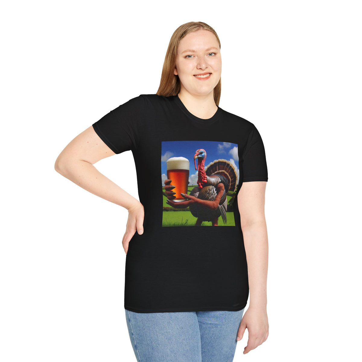Thankful Turkey Beer T-Shirt — Funny Thanksgiving Turkey Holding Pint Tee