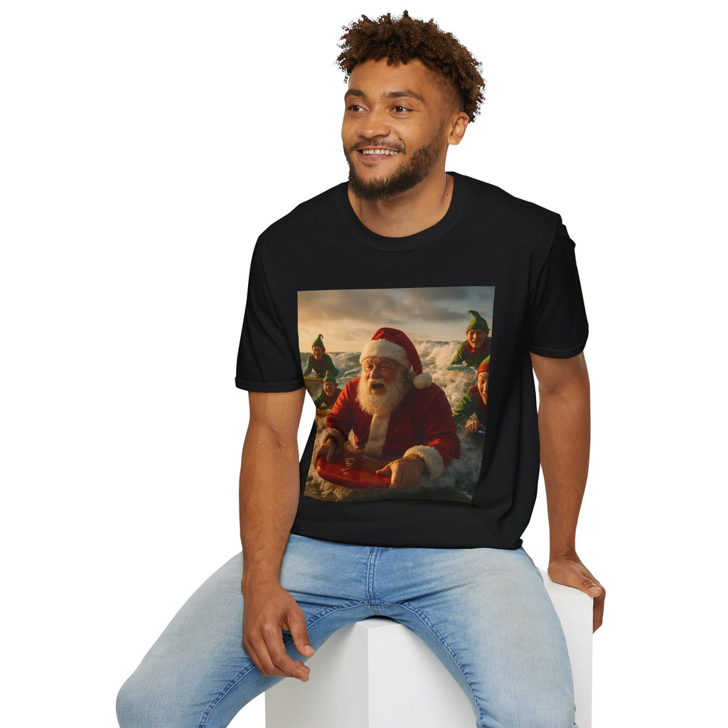 Santa Surfing T-Shirt — Funny Christmas Holiday Surf Santa Tee