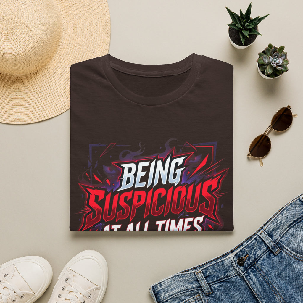 T-Shirt — "Being Suspicious At All Times" Graphic Tee