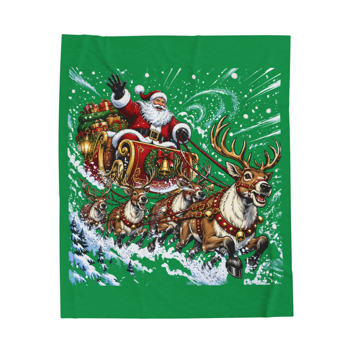 Christmas Santa and Reindeer Velveteen Plush Blanket