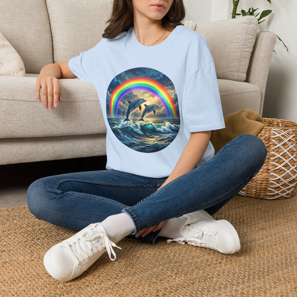 Dolphin Rainbow Wave T-Shirt — Ocean Sunset Graphic Tee
