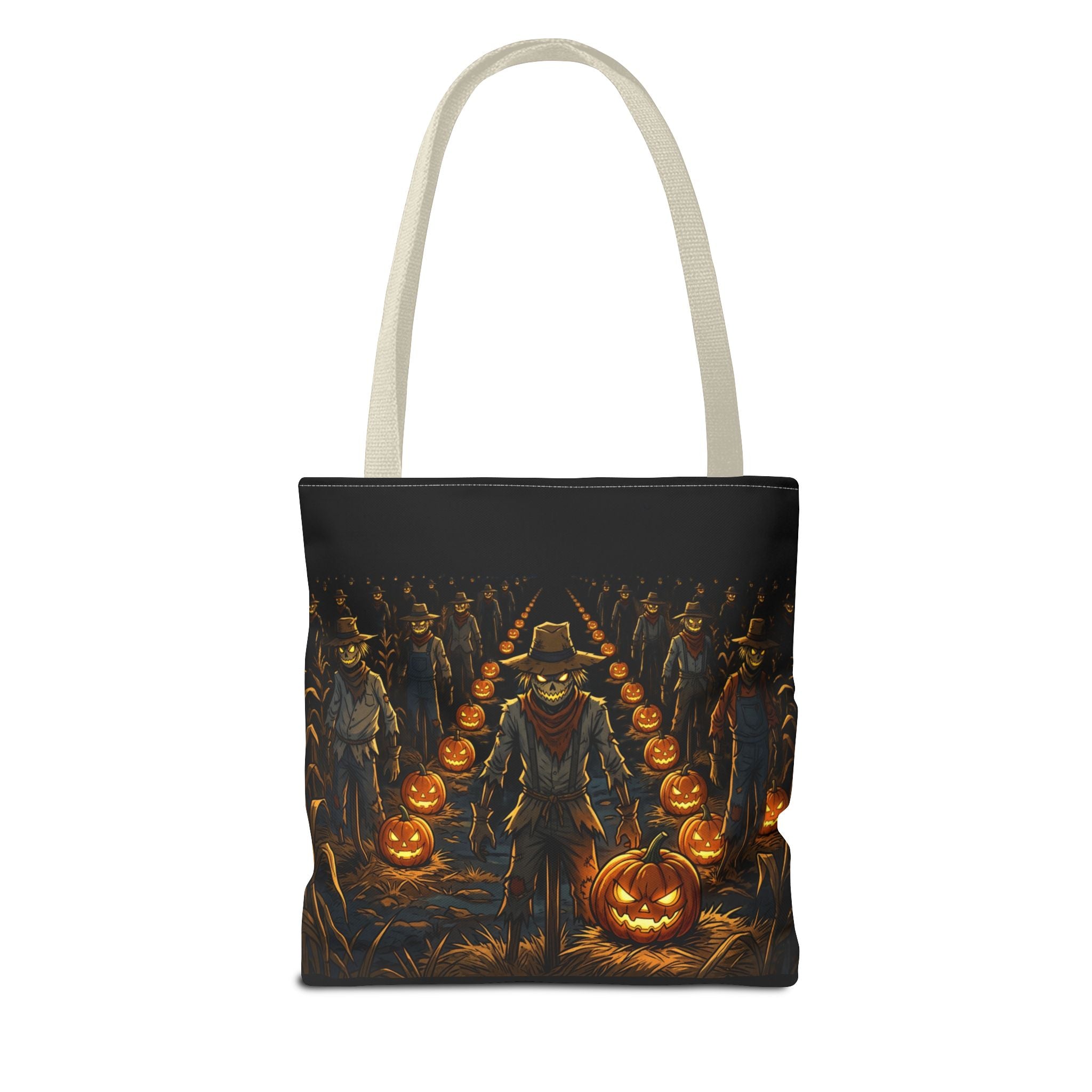 Halloween Scarecrow Parade Tote Bag – Spooky Pumpkin Field All-Over Print Tote