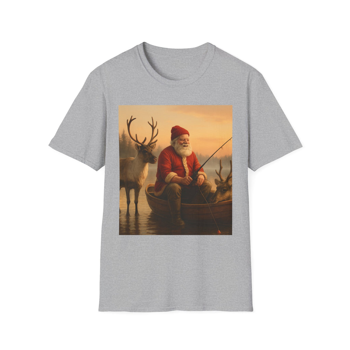 Santa Fishing with Reindeer T-Shirt