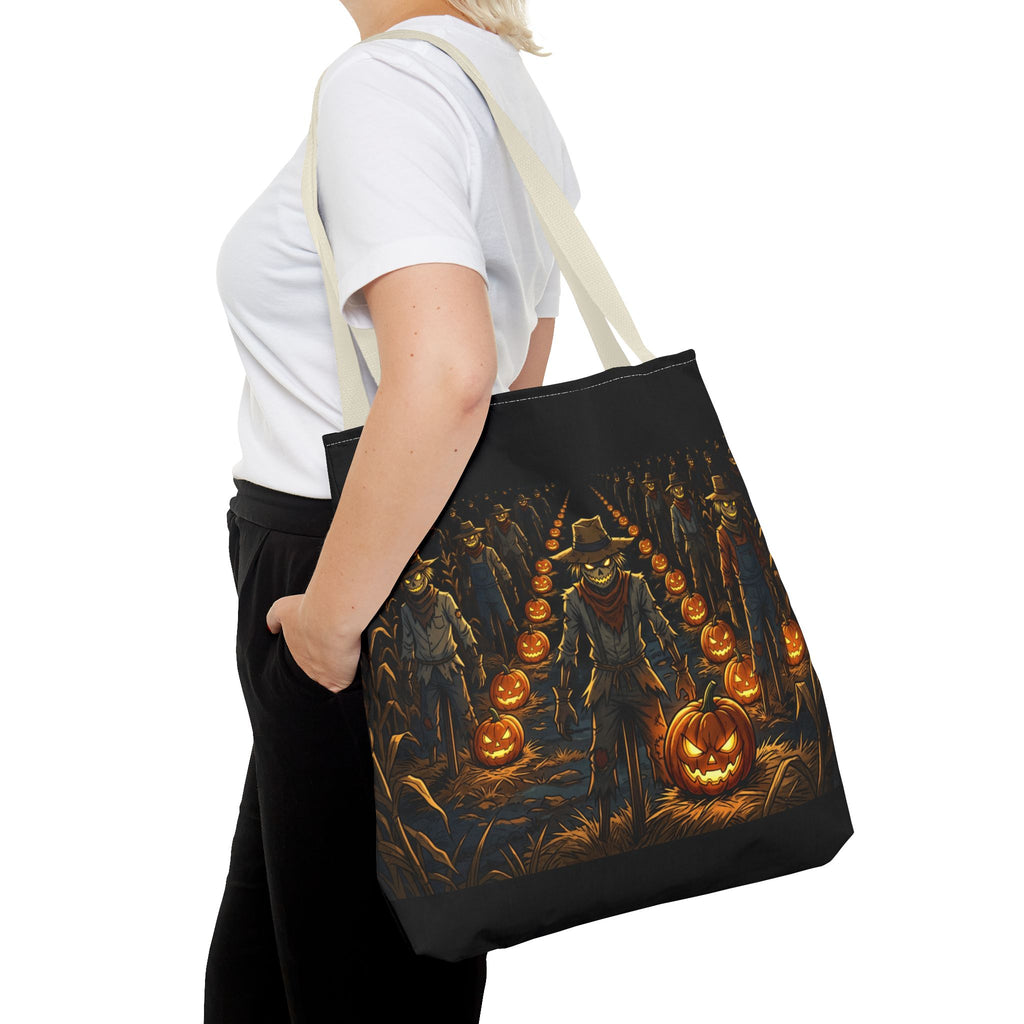Halloween Scarecrow Parade Tote Bag – Spooky Pumpkin Field All-Over Print Tote