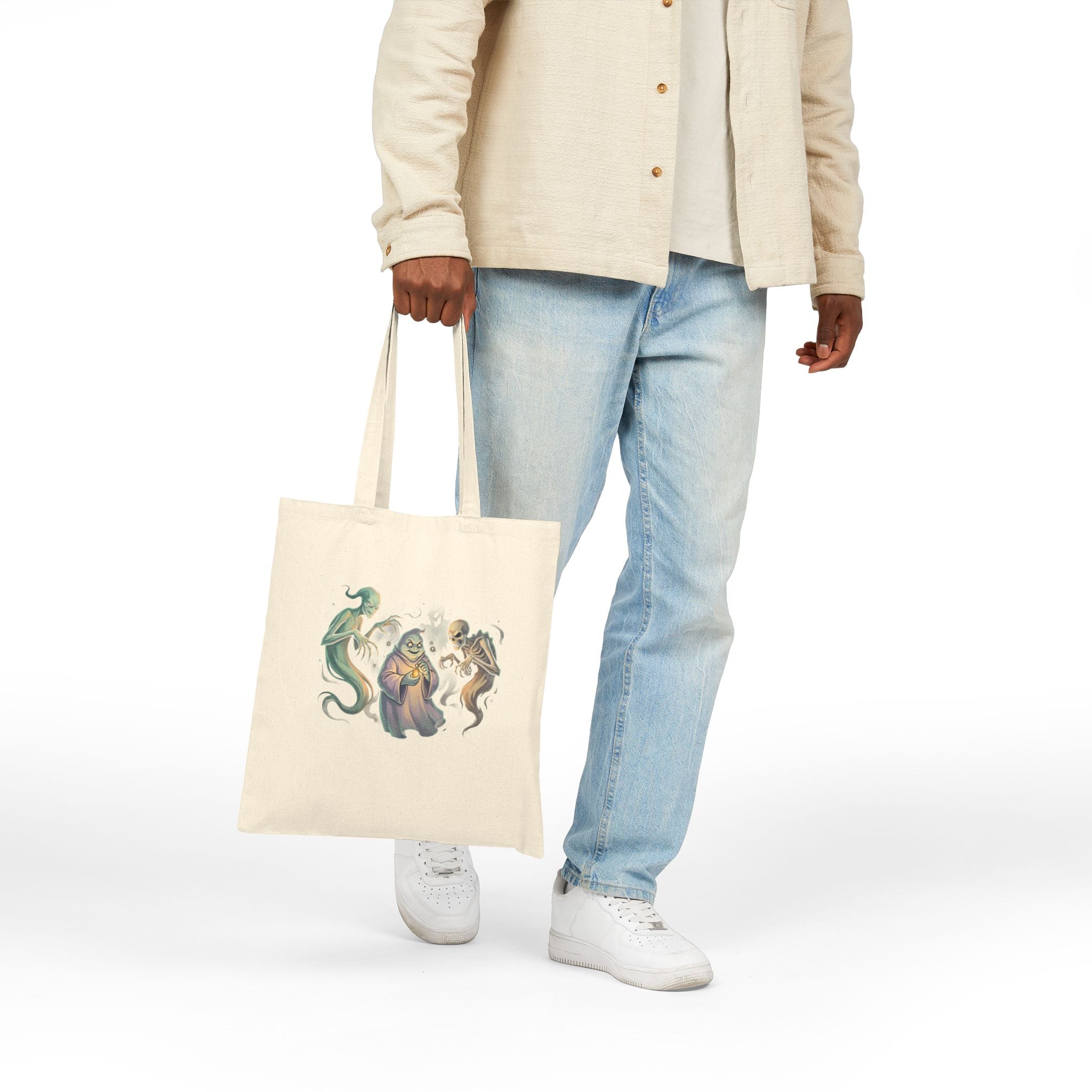 THREE LITTLE GHOST Cotton Canvas Tote Bag