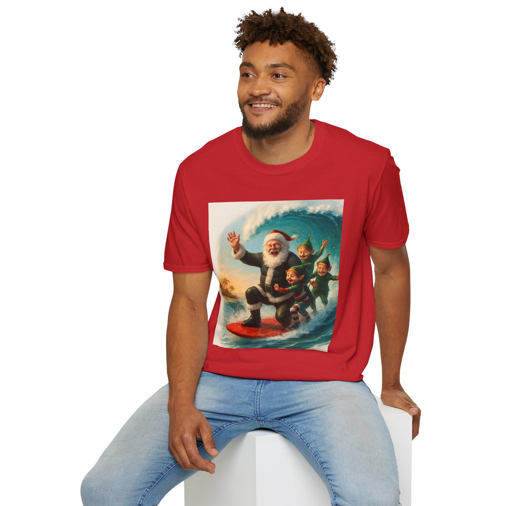 Santa Surfing T-Shirt — Retro Christmas Surfing Santa Tee