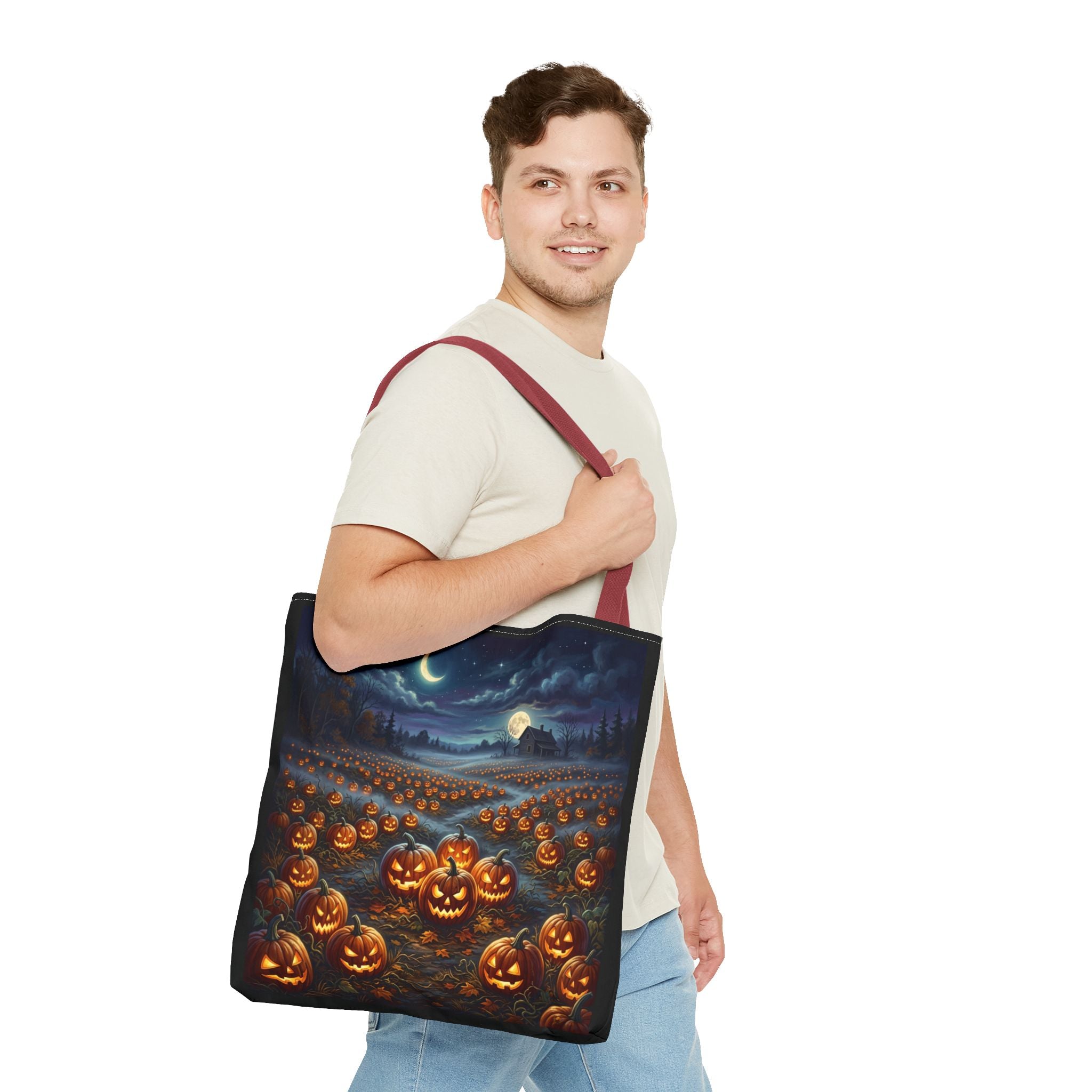 Halloween Pumpkin Patch Tote Bag — Spooky Night Jack-O'-Lantern Canvas Tote