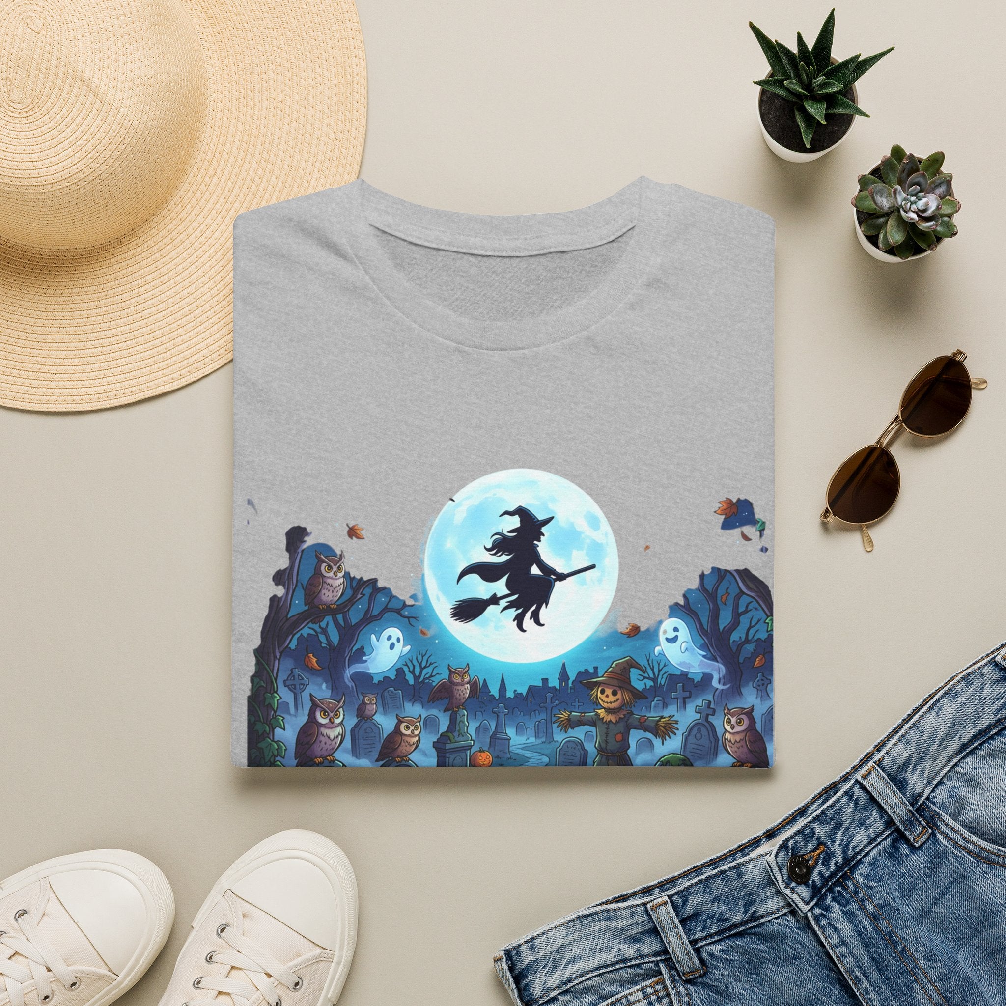Halloween Witch Moon T-Shirt — Spooky Graveyard Night Tee