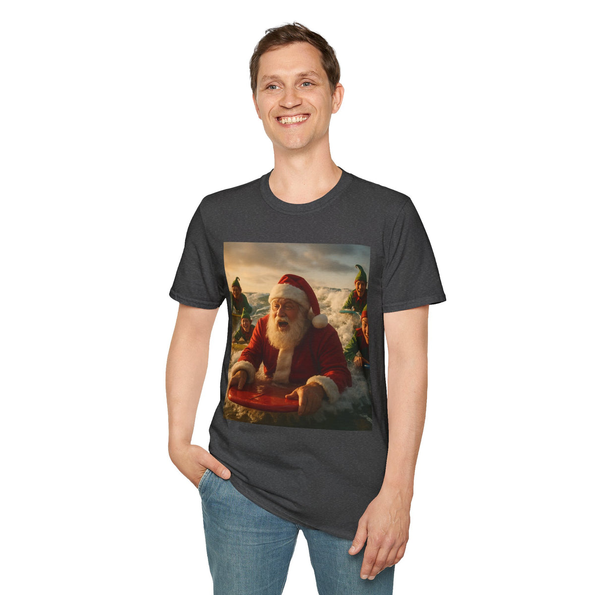 Santa Surfing T-Shirt — Funny Christmas Holiday Surf Santa Tee