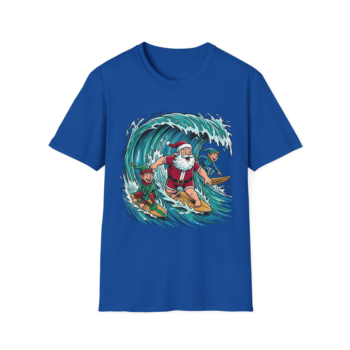 Surfing Santa T-Shirt — Christmas Beach Holiday Tee