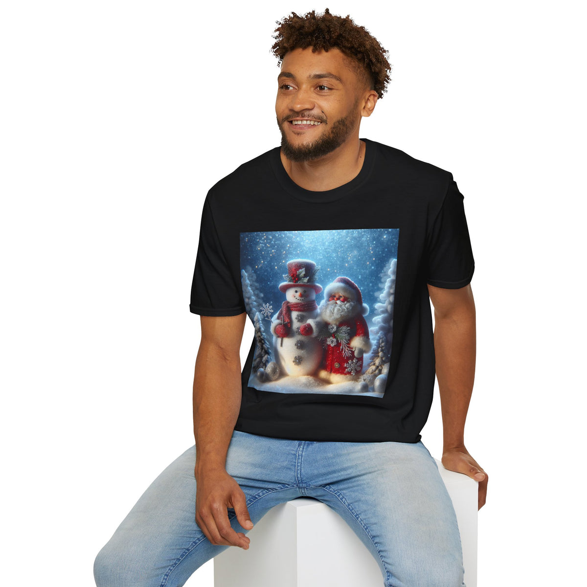 Christmas Santa & Snowman T-Shirt — Holiday Winter Scene Tee