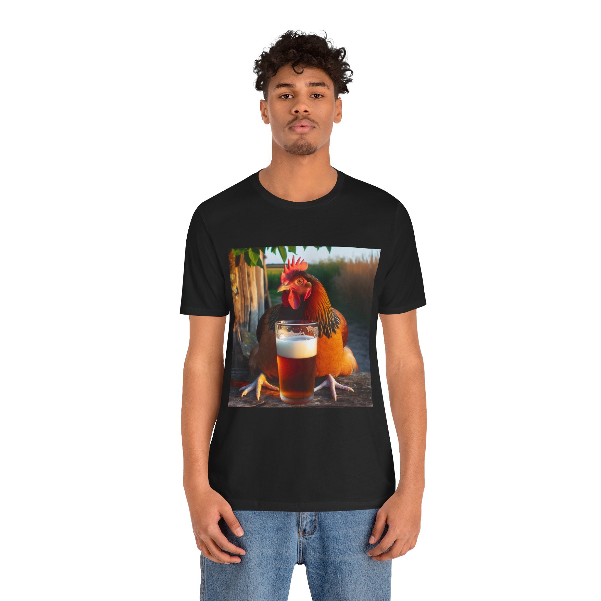 Funny Rooster with Beer Graphic Unisex T-Shirt