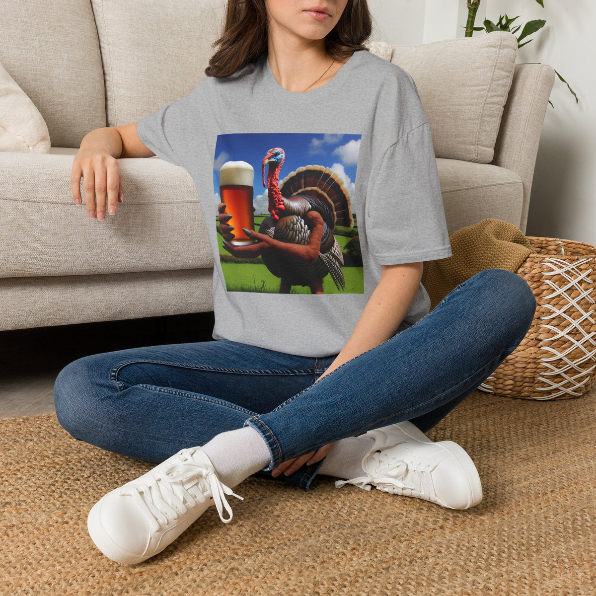 Thankful Turkey Beer T-Shirt — Funny Thanksgiving Turkey Holding Pint Tee