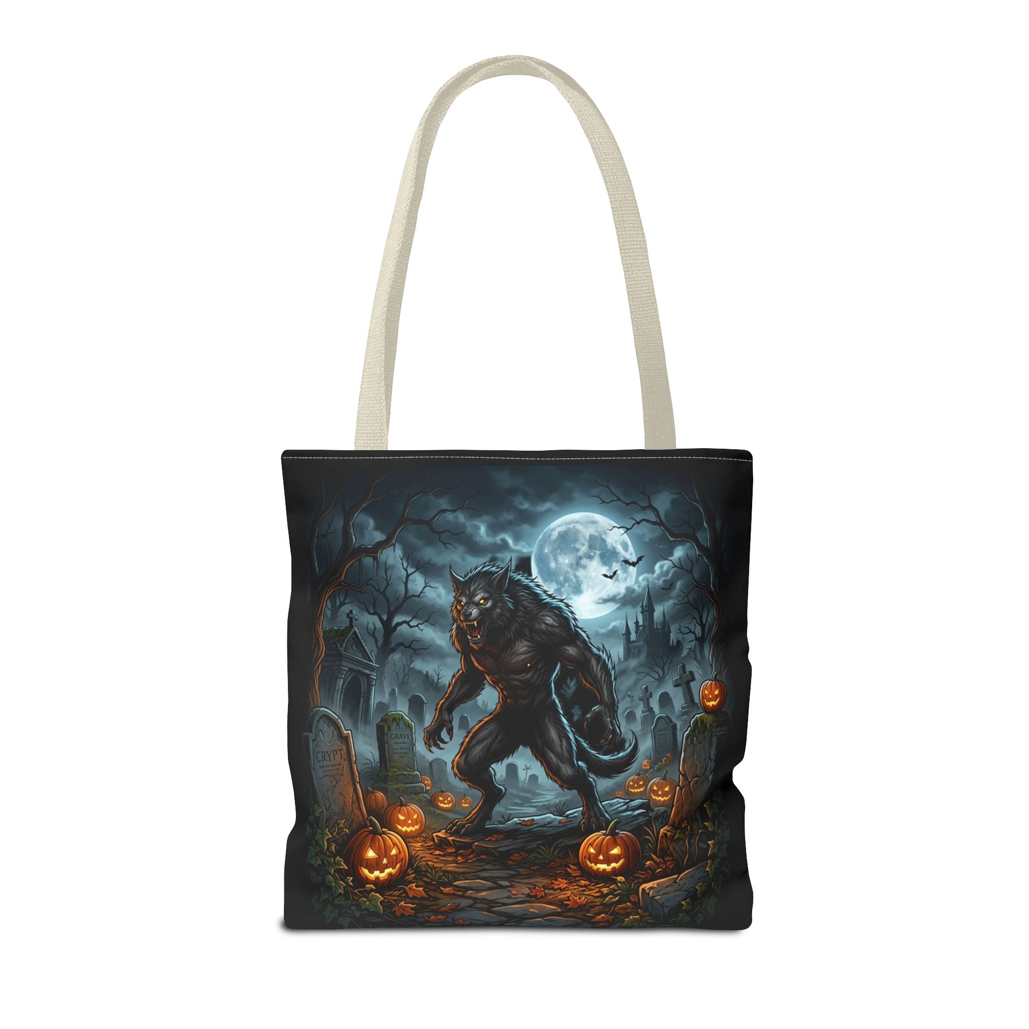 Halloween Werewolf Tote Bag – Spooky Graveyard Pumpkin Night Market Tote