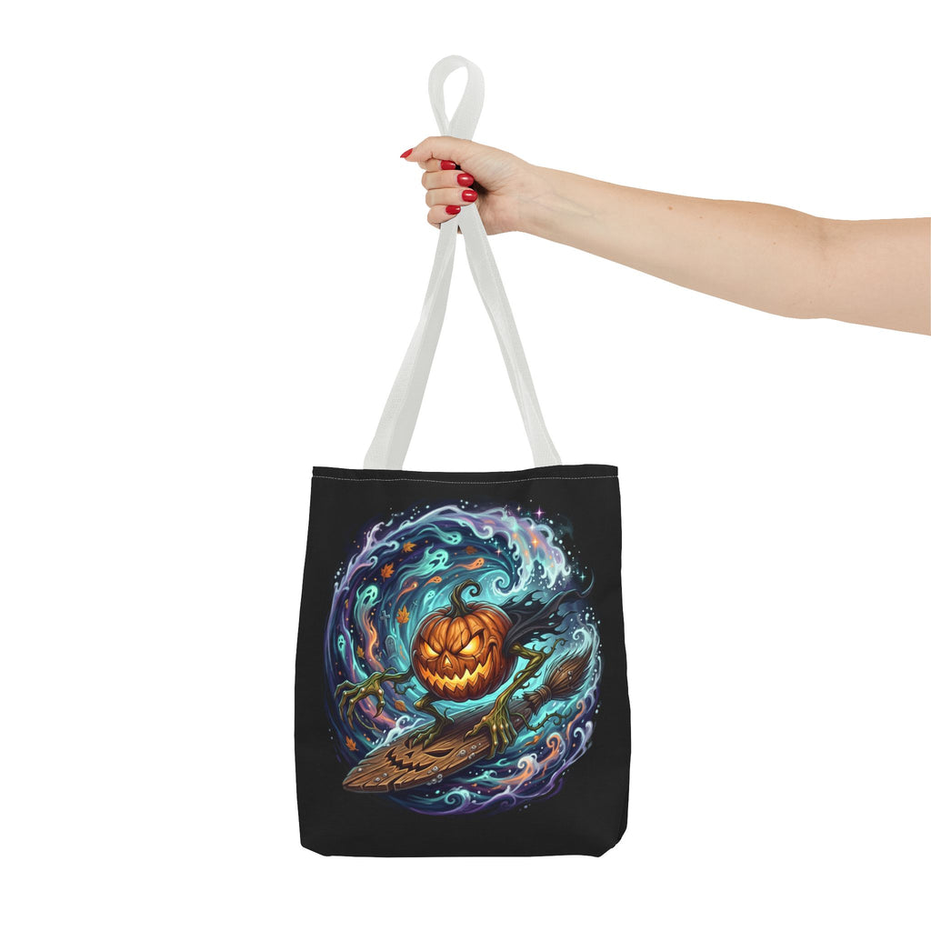 Halloween Surfing Pumpkin Tote Bag — Spooky Jack-o'-Lantern Beach Wave Tote