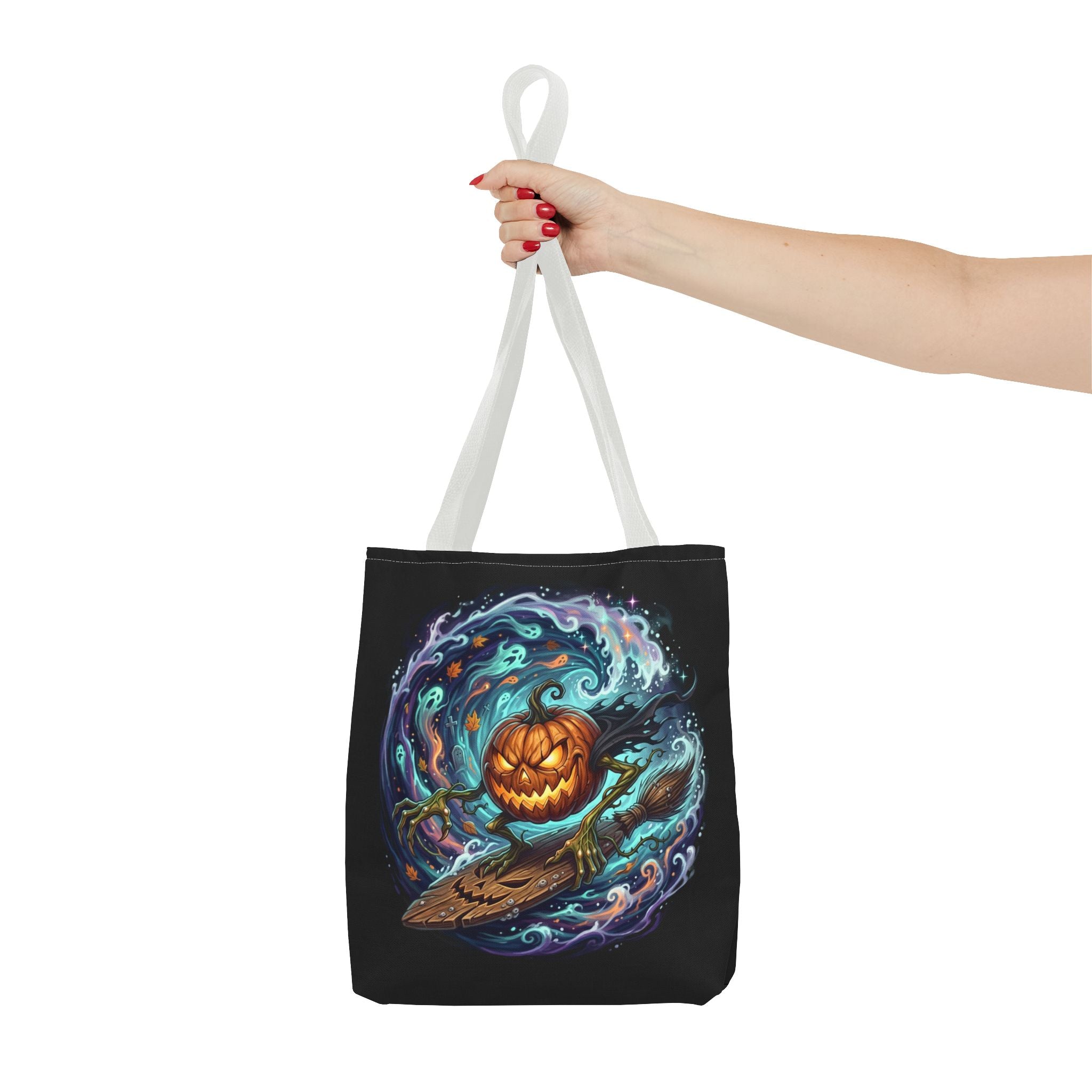 Halloween Surfing Pumpkin Tote Bag — Spooky Jack-o'-Lantern Beach Wave Tote